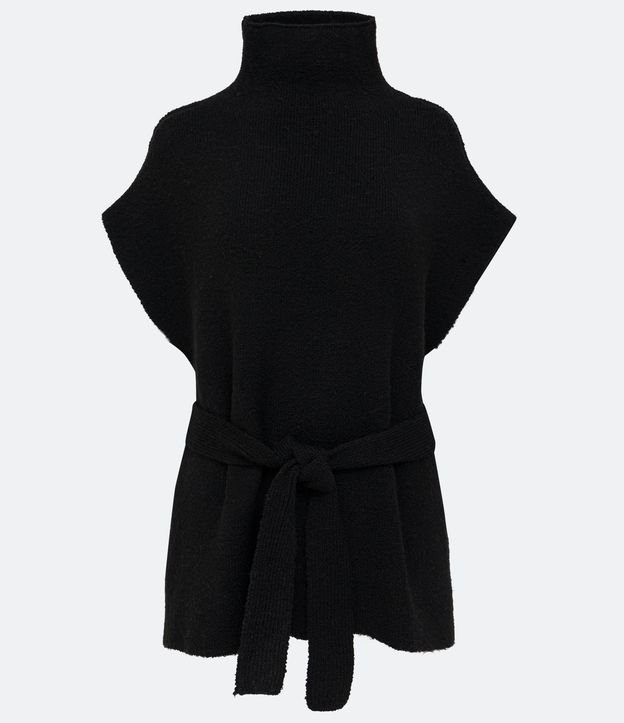 Poncho con Cuello Alto y Textura Acanelada Negro 7
