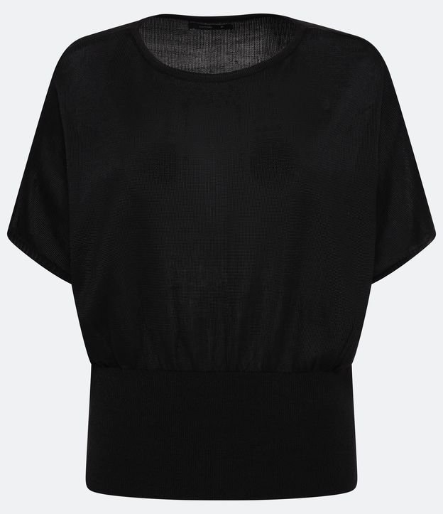 Blusa de Punto Manga Corta con Barra Ajustada Negro 5