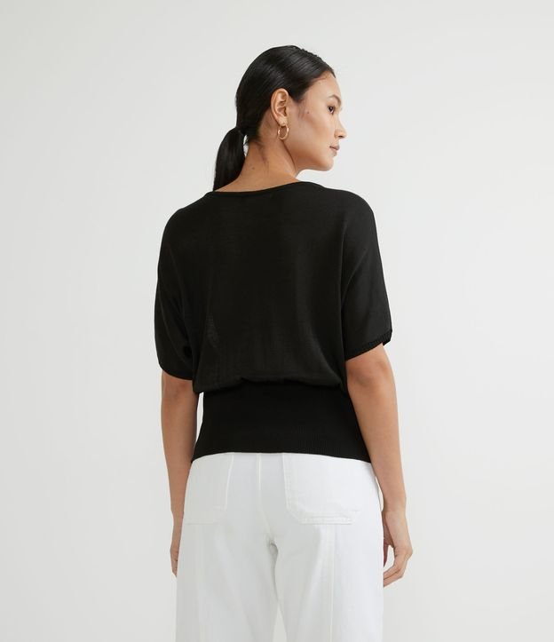Blusa de Punto Manga Corta con Barra Ajustada Negro 2