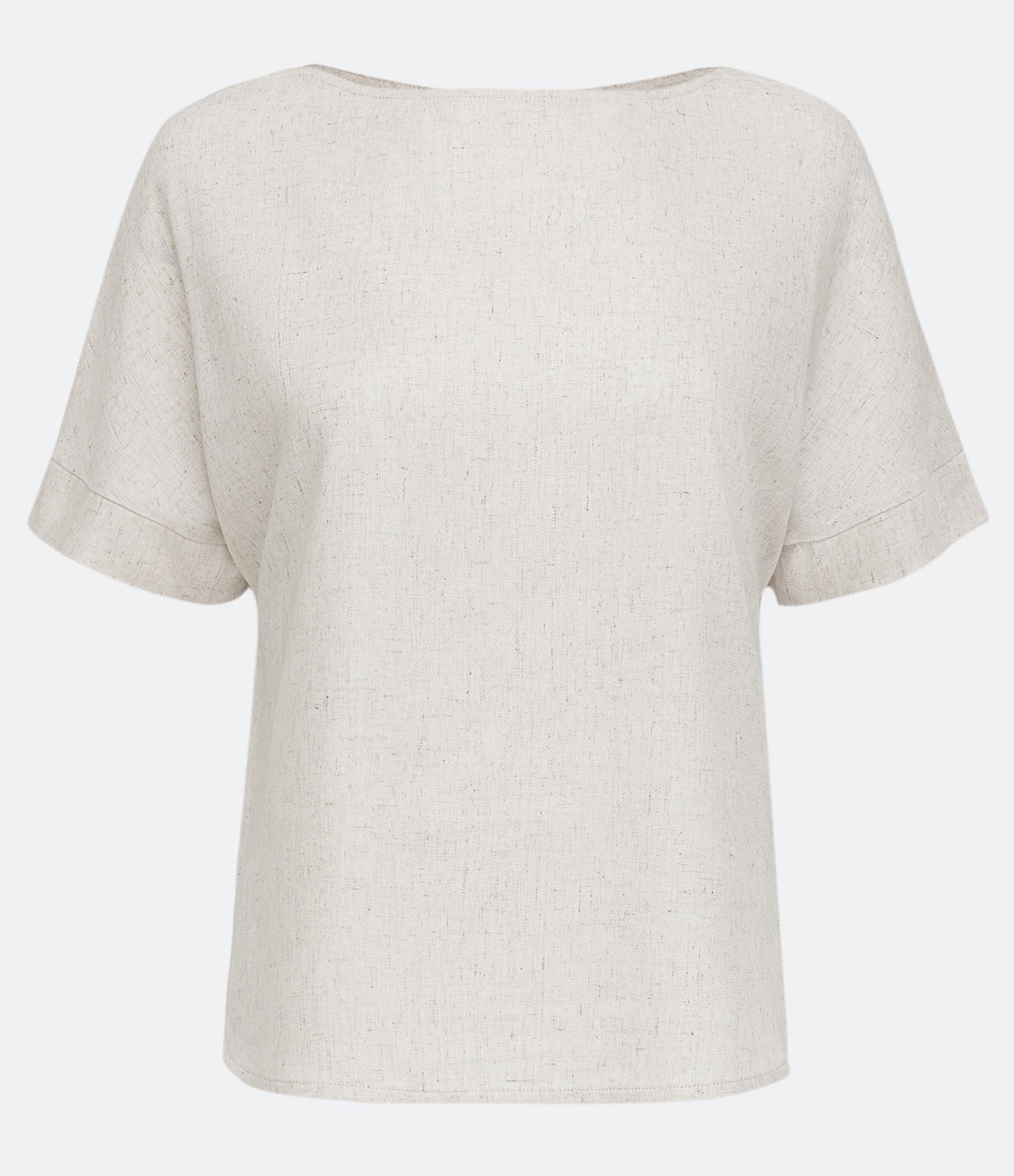 Blusa em Viscolinho com Manga Curta e Gola Canoa Bege 5
