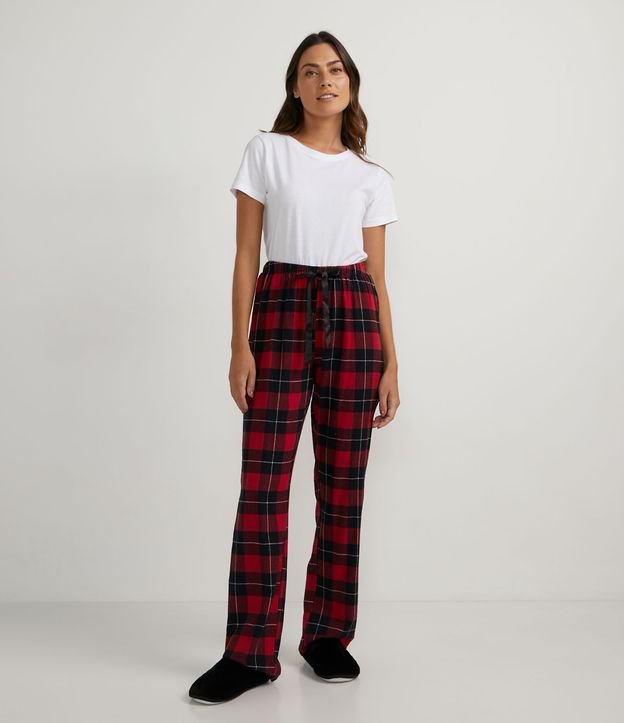 Pantalón de Pijama en Franela Cuadrillé con Cintura Elástica Rojo 4