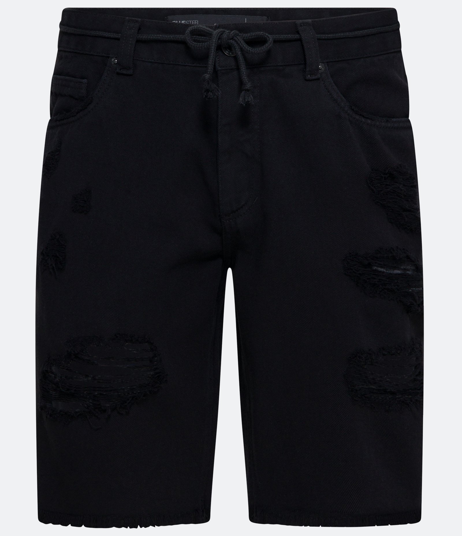 Bermuda Slim em Sarja com Rasgos Puídos e Barra Desfiada Preto 4