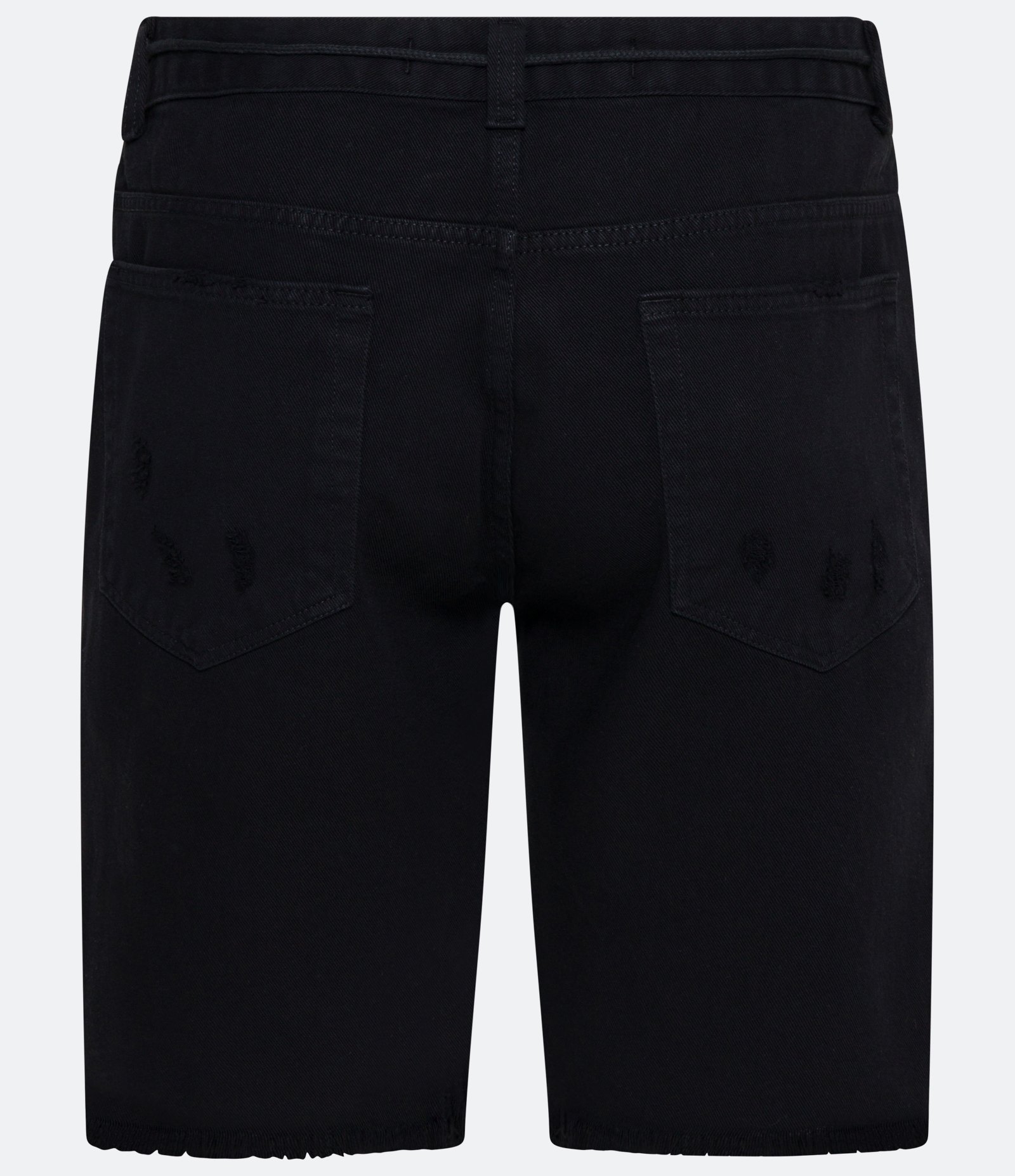 Bermuda Slim em Sarja com Rasgos Puídos e Barra Desfiada Preto 5