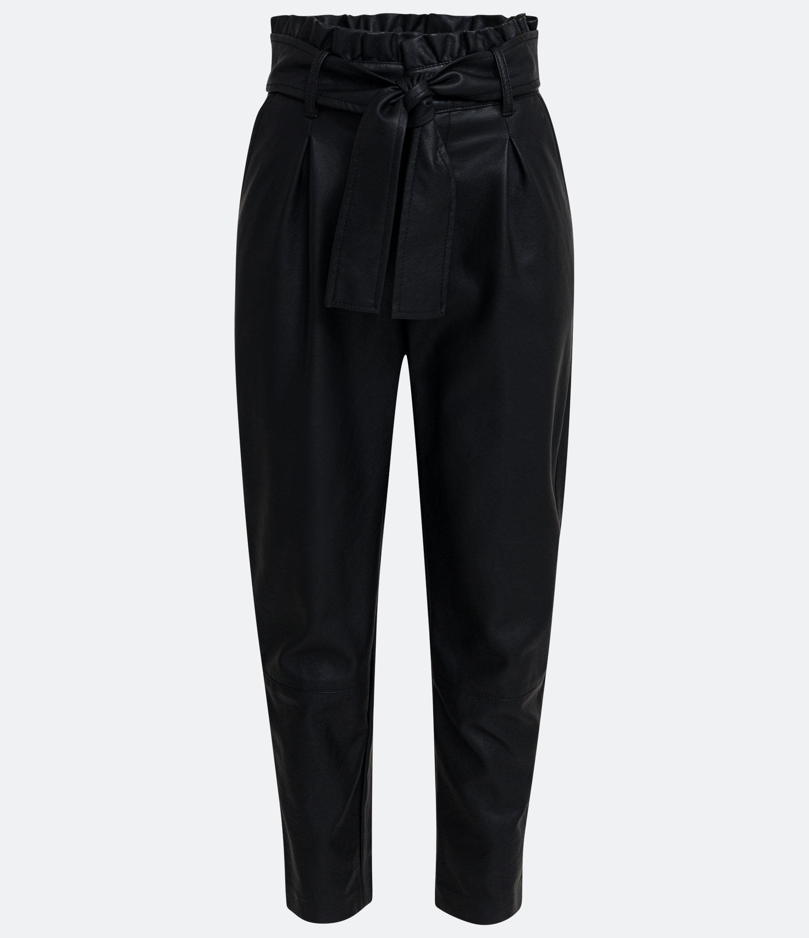 Calça Clochard em Poliuretano com Faixa de Amarração na Cintura Preto 6