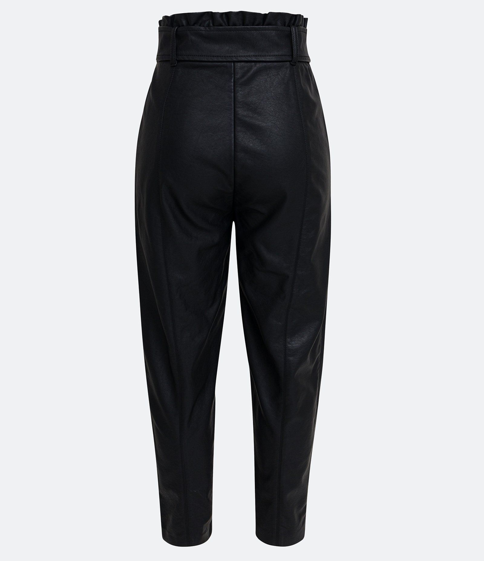 Calça Clochard em Poliuretano com Faixa de Amarração na Cintura Preto 7