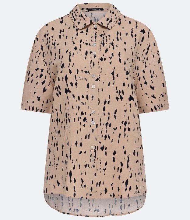 Camisa Alargada en Viscolino Estampado Beige 6