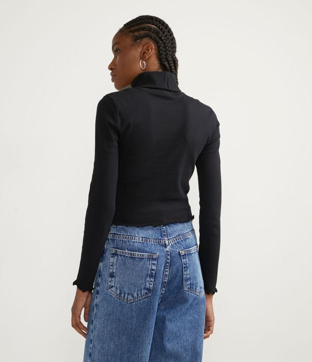 Blusa en Algodón Acanalado con Cuello Alto y Manga Larga Negro 2