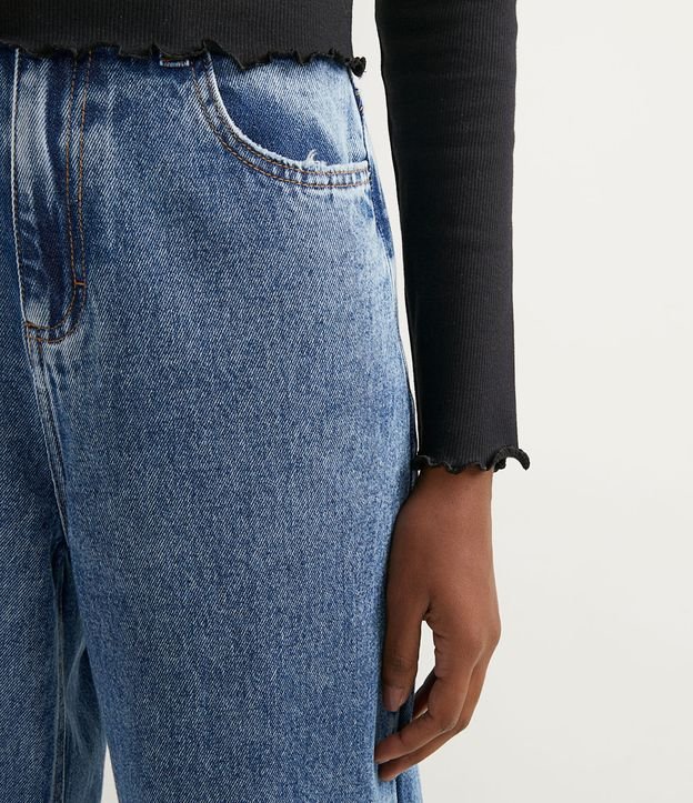 Blusa en Algodón Acanalado con Cuello Alto y Manga Larga Negro 4