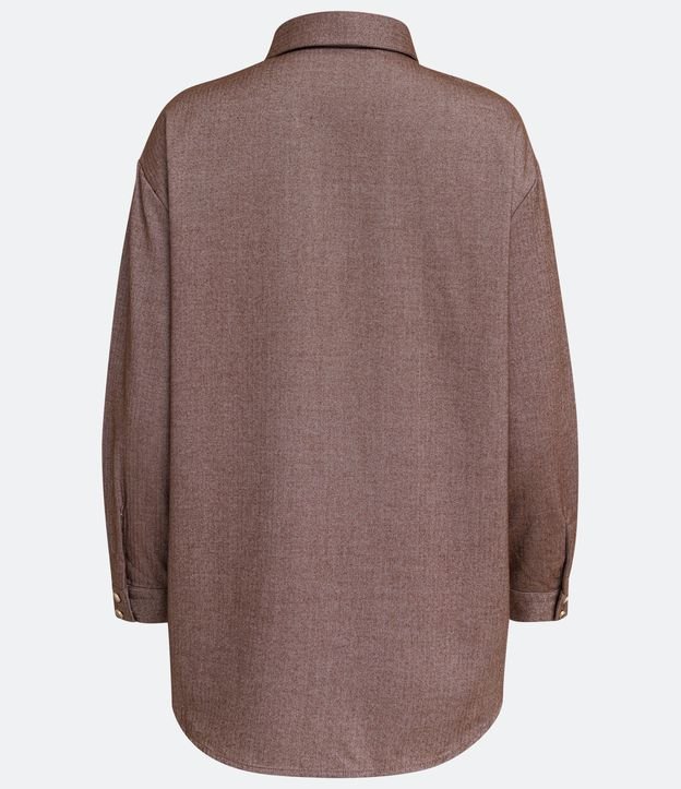 Camisa Alargada en Franela con Botones Contrastantes Marrón 8