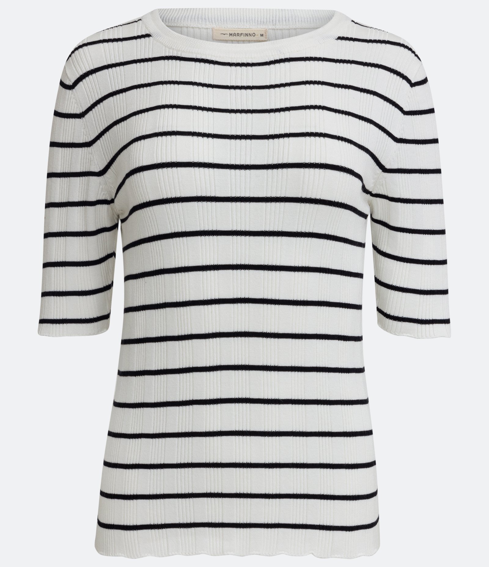 Blusa em Tricô com Manga Curta Listrada Branco 5