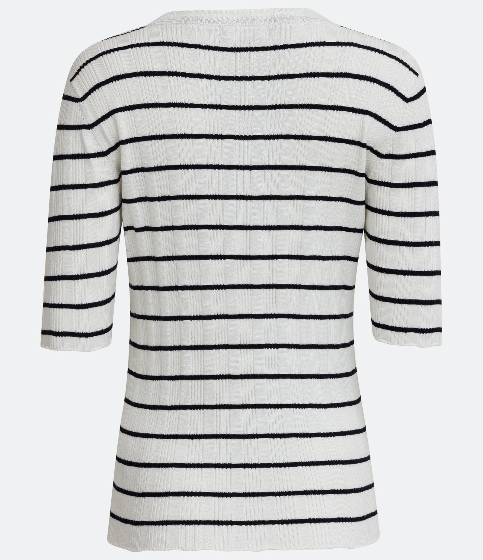 Blusa em Tricô com Manga Curta Listrada Branco 6