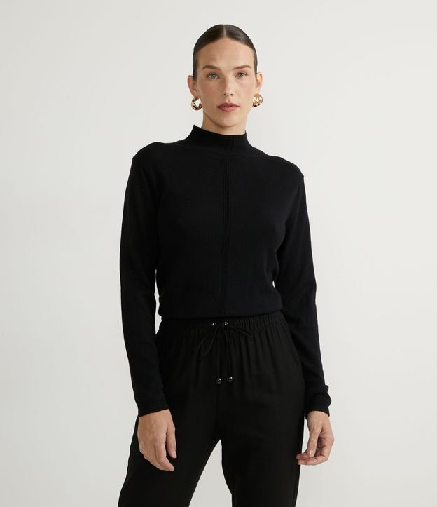 Blusa en Tejido de Punto con Cuello Alto y Manga Larga Negro 1