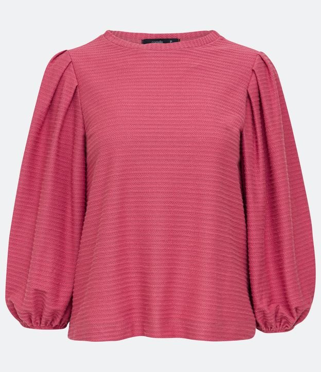 Blusa en Algodón Texturizado con Mangas Abullonadas Rosado 8