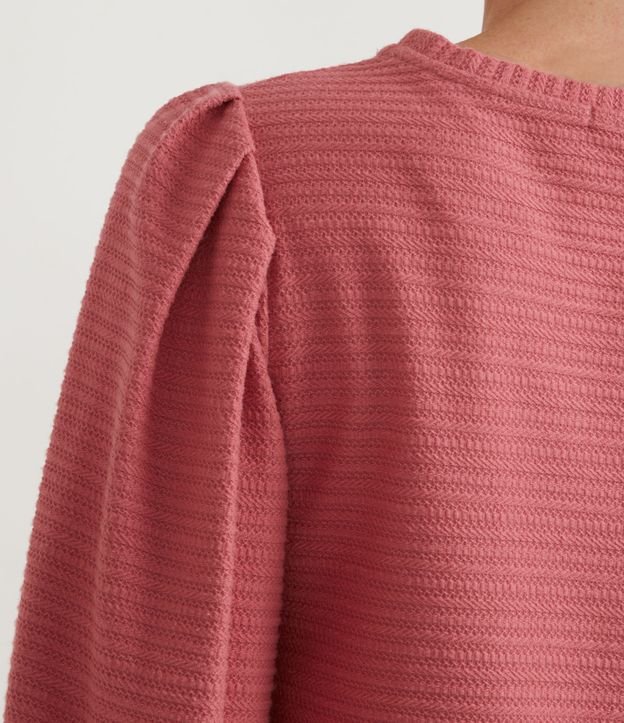 Blusa en Algodón Texturizado con Mangas Abullonadas Rosado 5