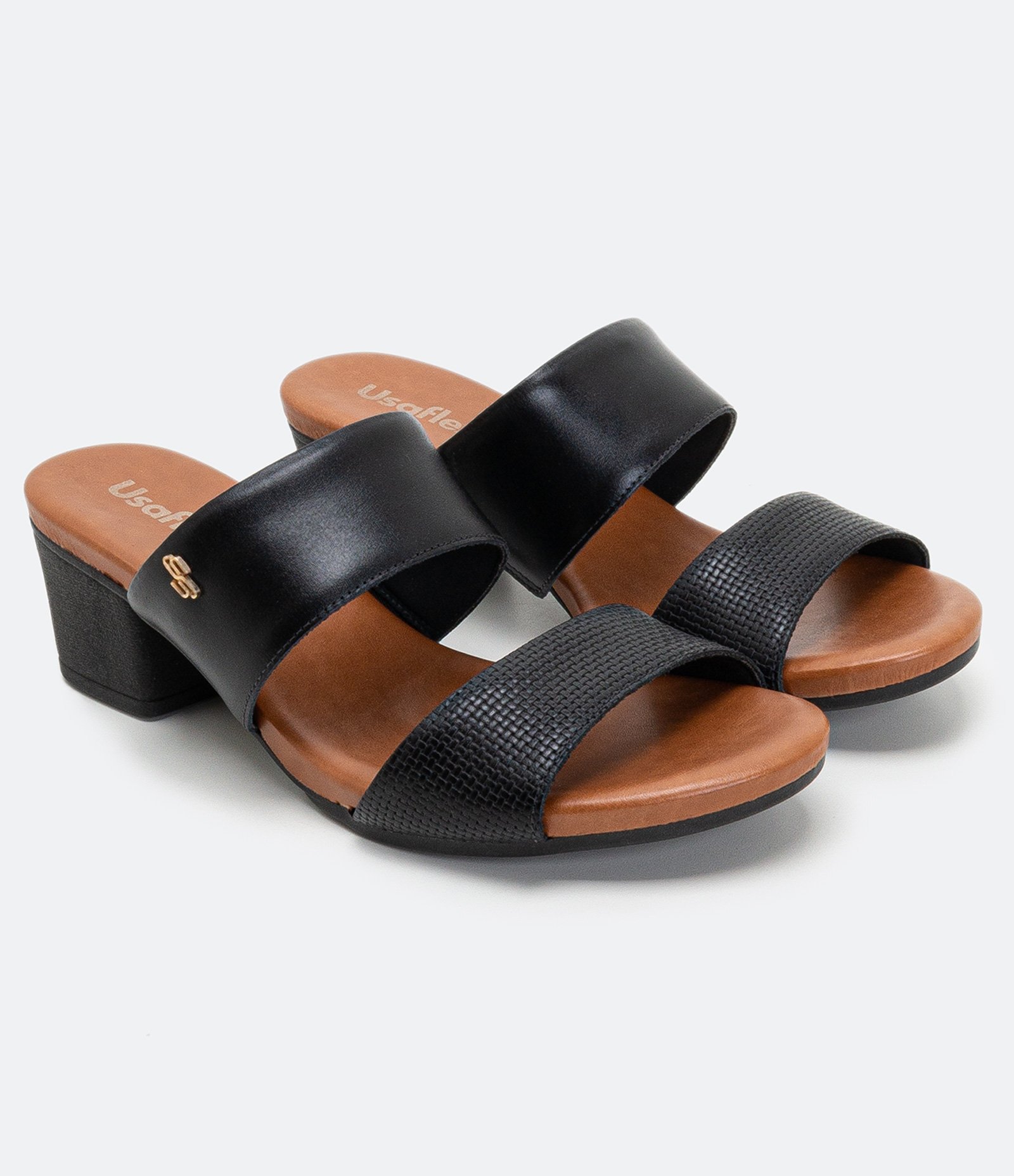 Sandália com Salto Bloco e Tiras Largas Preto 1