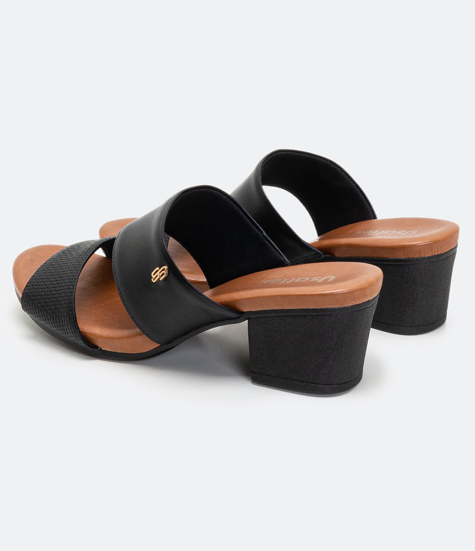 Sandália com Salto Bloco e Tiras Largas Preto 3