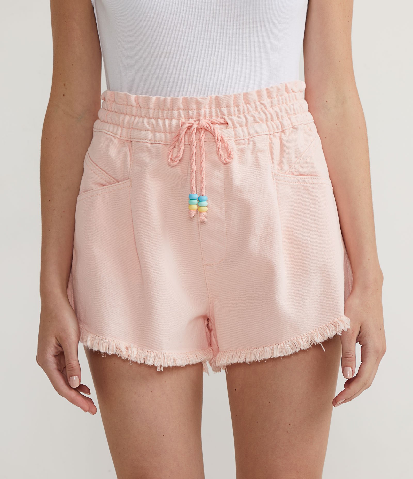 Short Runner em Sarja com Cós Elástico e Cordão para Amarração Rosa 1