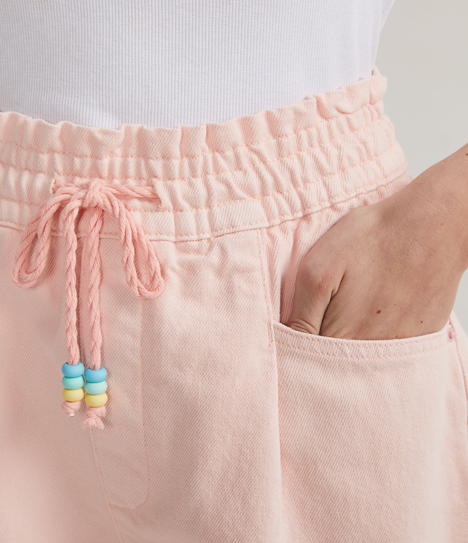 Short Runner em Sarja com Cós Elástico e Cordão para Amarração Rosa 4