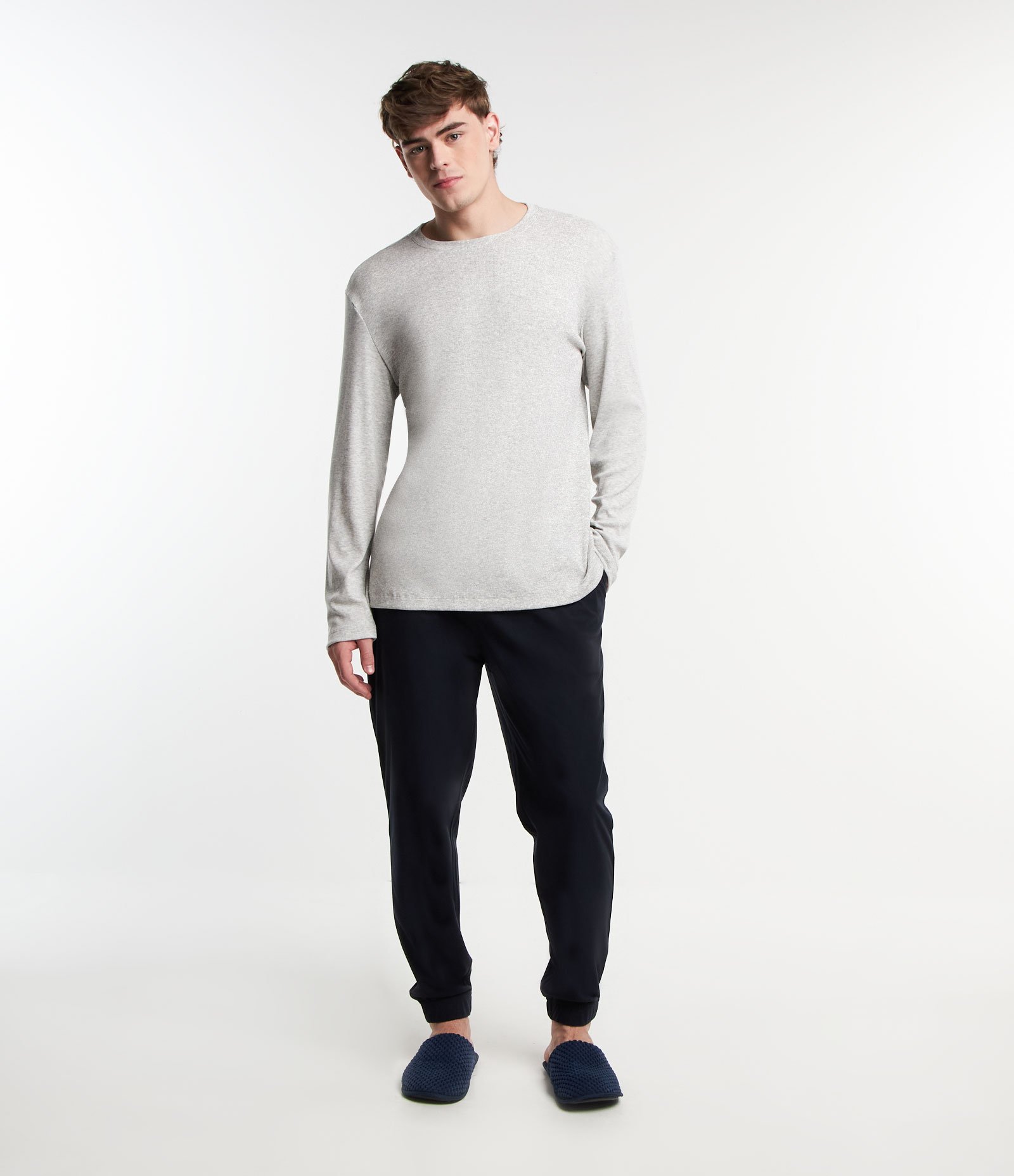 Calça Pijama com Cós e Barra com Ajuste Preto 1