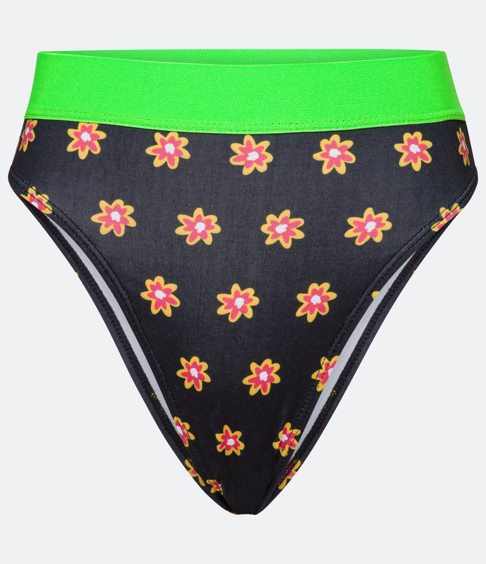 Short Hot Pants Floral Cavado com Cós Contrastante Preto 1