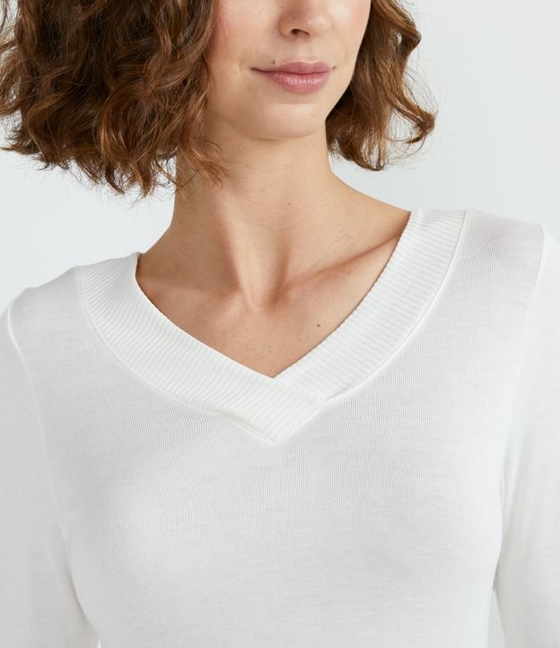 Blusa Manga Larga con Escote V y Barra Mullet Blanco 3