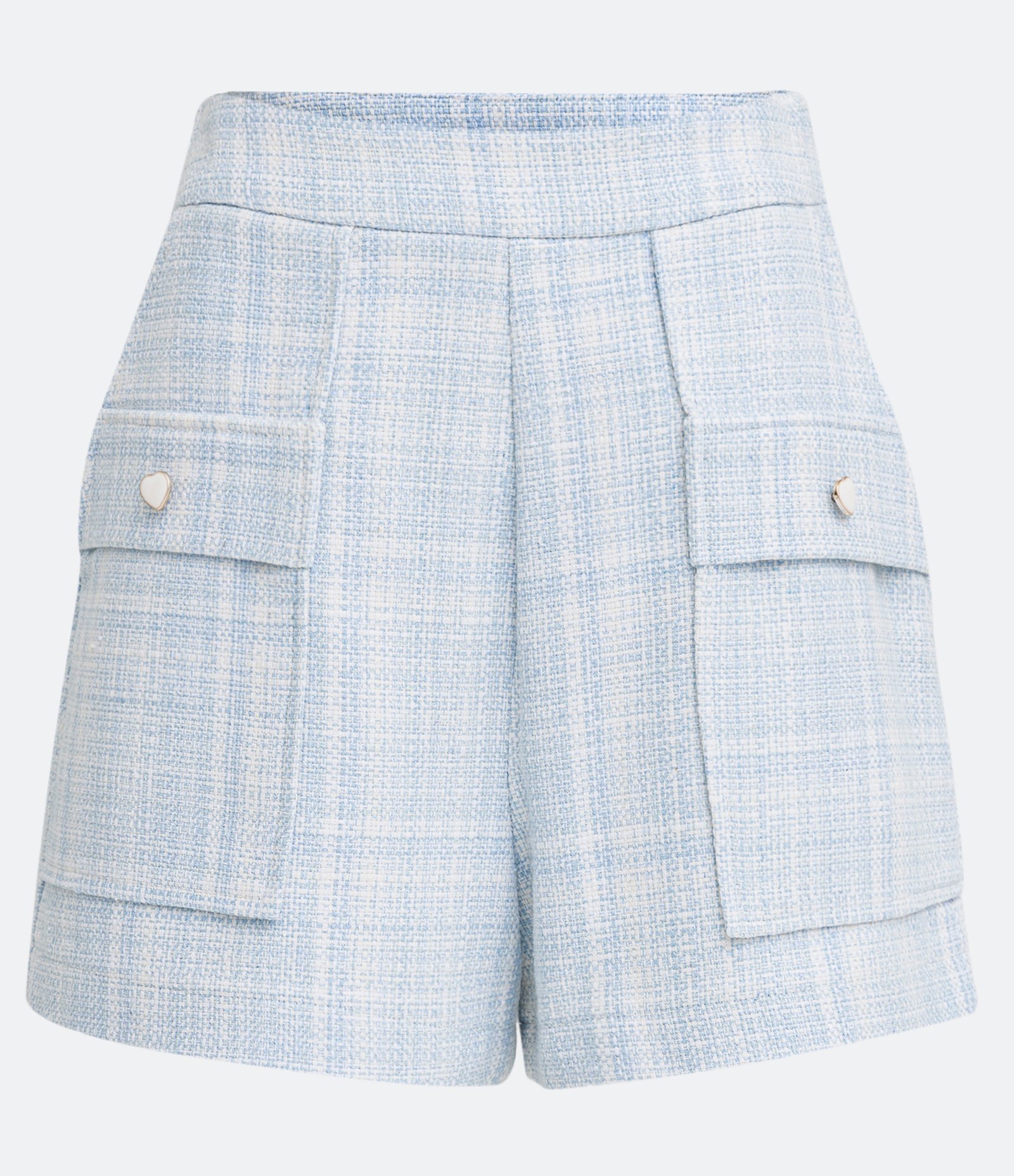 Bermuda em Tweed com Bolso Lapela e Botões de Coração Azul 6