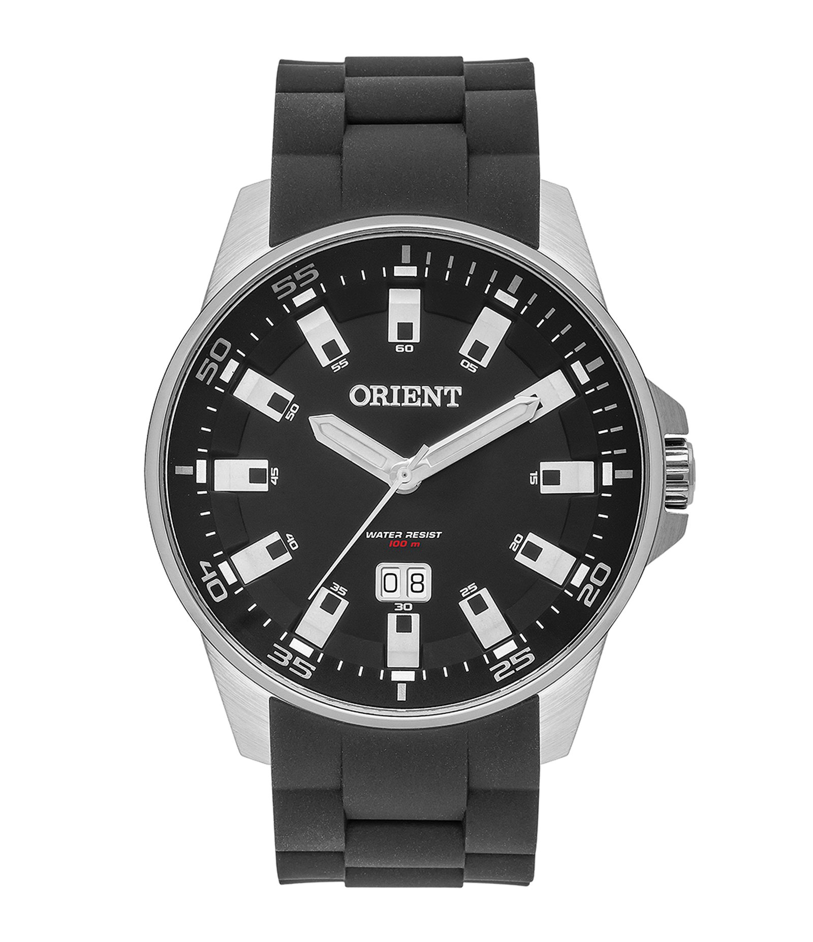 Relógio Masculino Orient Analógico Pulseira em Silicone Preto e Caixa em Aço Preto 1
