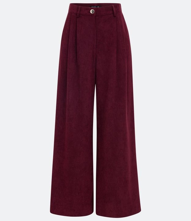 Pantalón Wide Leg en Terciopelo con Pliegues y Botón Rojo 7