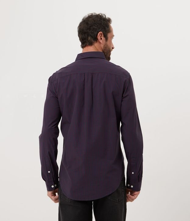 Camisa Slim en Algodón Estampado de Cuadros Manga Larga Azul 4