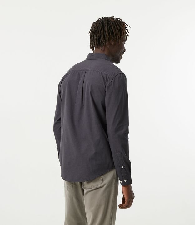 Camisa Slim en Algodón de Cuadros Manga Larga Negro 4