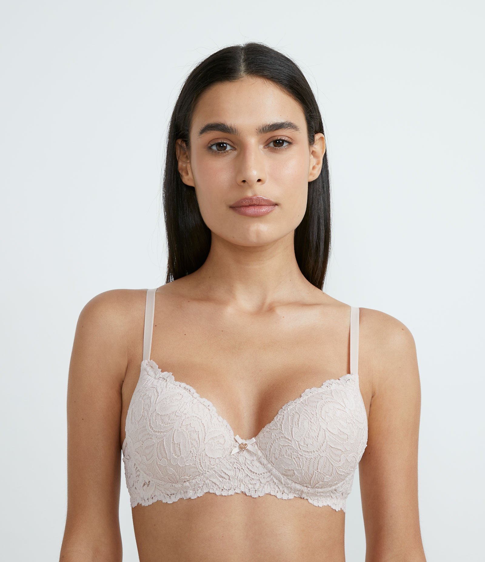 Sutiã Base Básico em Renda Rústica com Bojo Oco Bege Champanhe 1