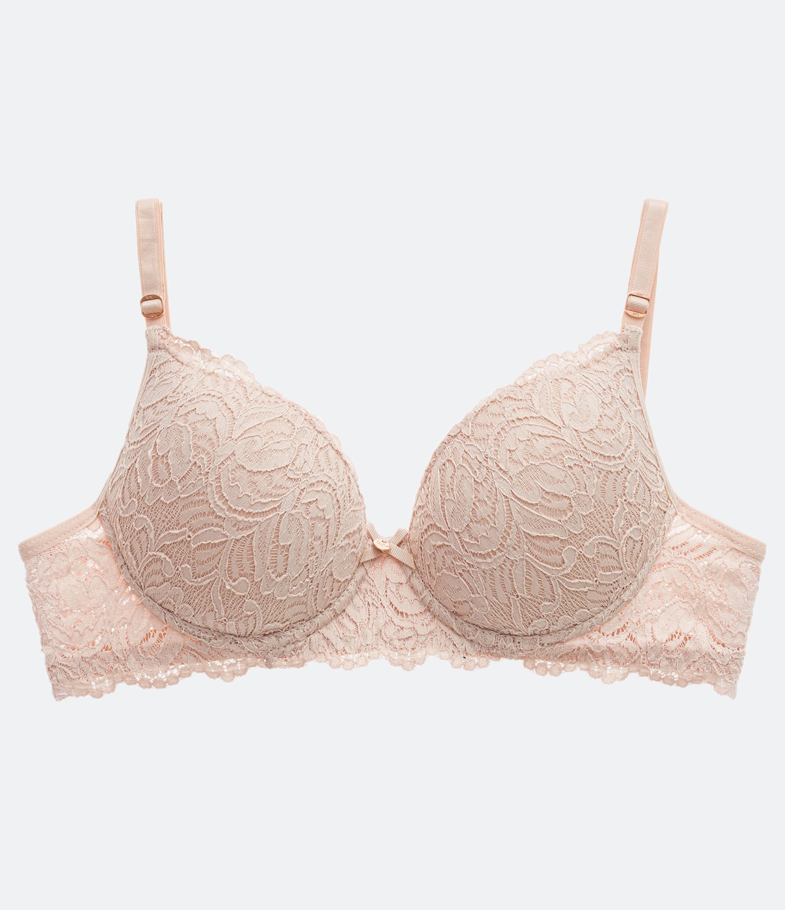 Sutiã Base Básico em Renda Rústica com Bojo Oco Bege Champanhe 7