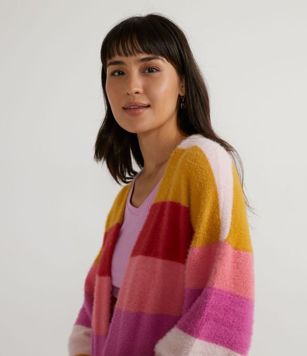 Cardigan Alargado en Tejido de Punto con Patrón Rayada Multicolores 5