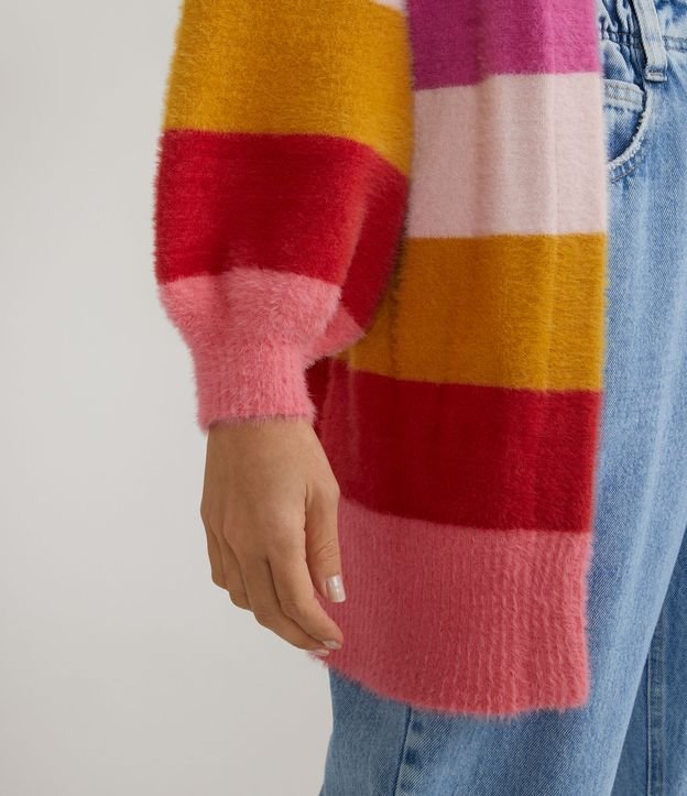 Cardigan Alargado en Tejido de Punto con Patrón Rayada Multicolores 6