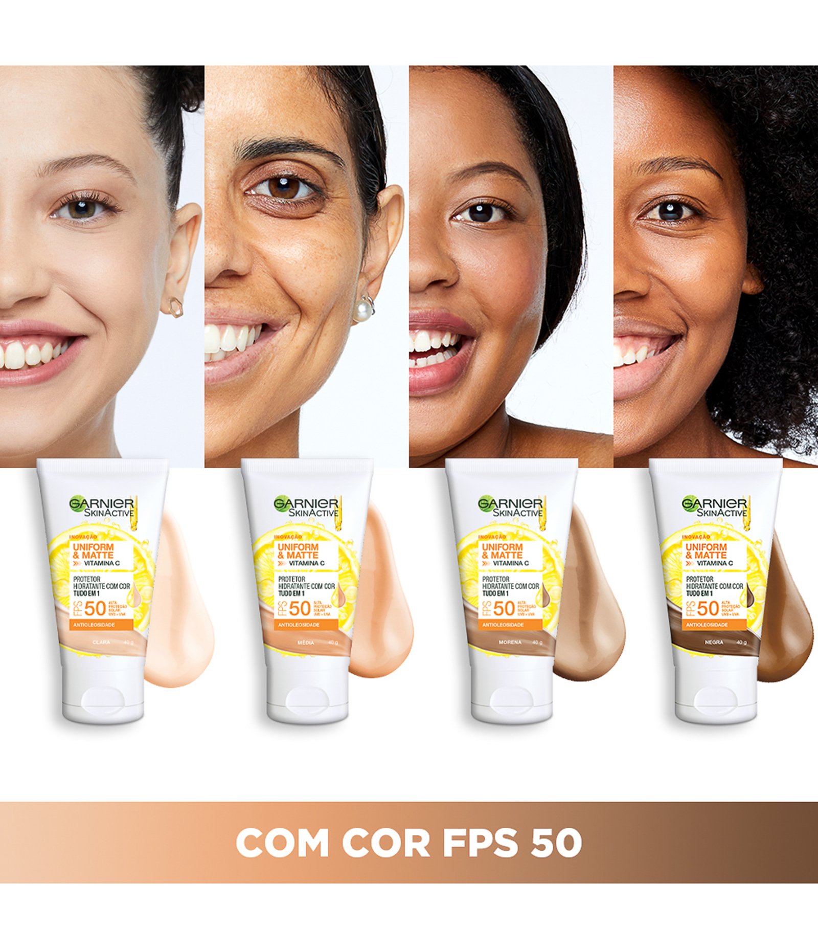 Protetor Hidratante Facial Garnier Uniform & Matte Vitamina C FPS 50 Cor Média, 40g 40g 8