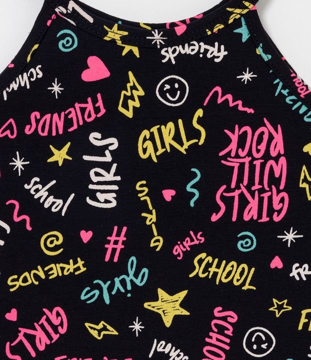 Blusa Musculosa Cropped con Estampado Divertidos - Talle 5 a 14 años Negro 3