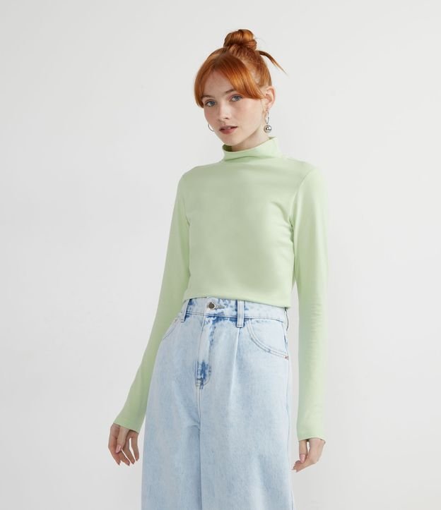 Blusa en Algodón con Cuello Alta y Manga Larga Verde 1