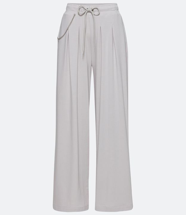 Pantalón Pantalona en Algodón con Pliegas y Cadenas Beige 6