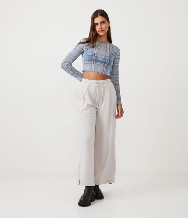 Pantalón Pantalona en Algodón con Pliegas y Cadenas Beige 3