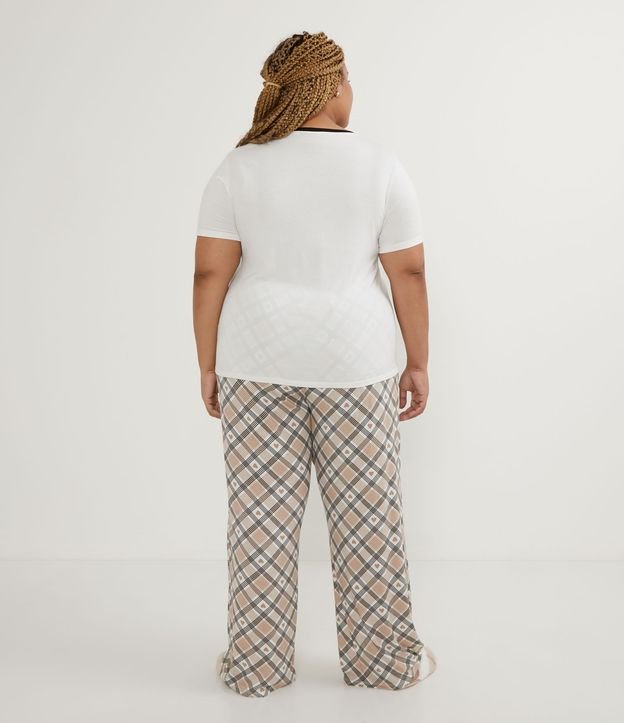 Pijama en Viscosa con Estampado de Perros y Cuadrillé Curve & Plus Size Blanco 2