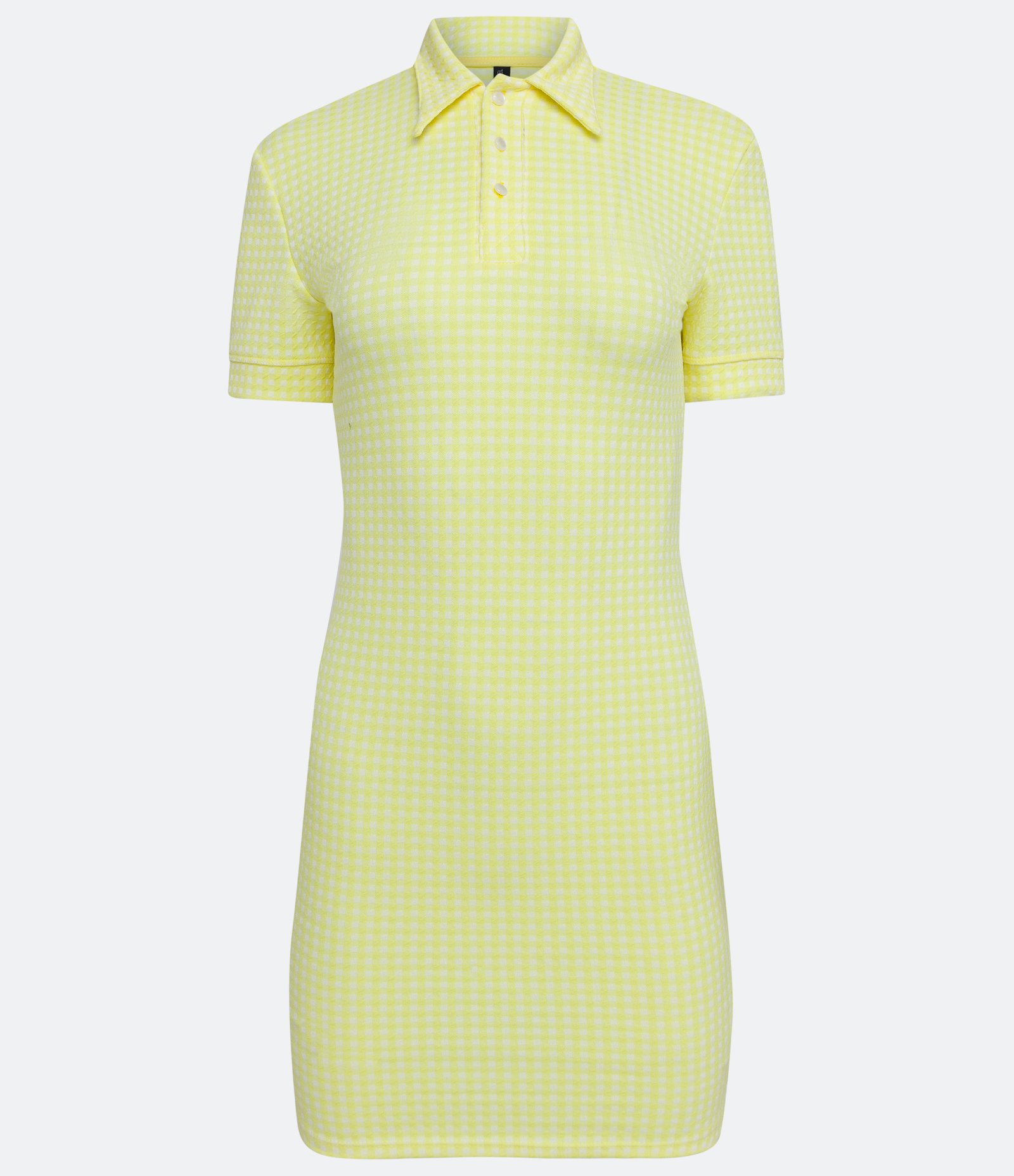 Vestido Curto em Jacquard Xadrez com Gola Polo Amarelo 5