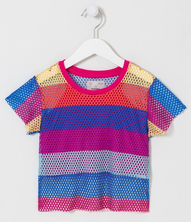 Blusa Infantil en Tela con Rayas de Colores y Blusa por Bajo - Talle 5 a 14 años Multicolores 1
