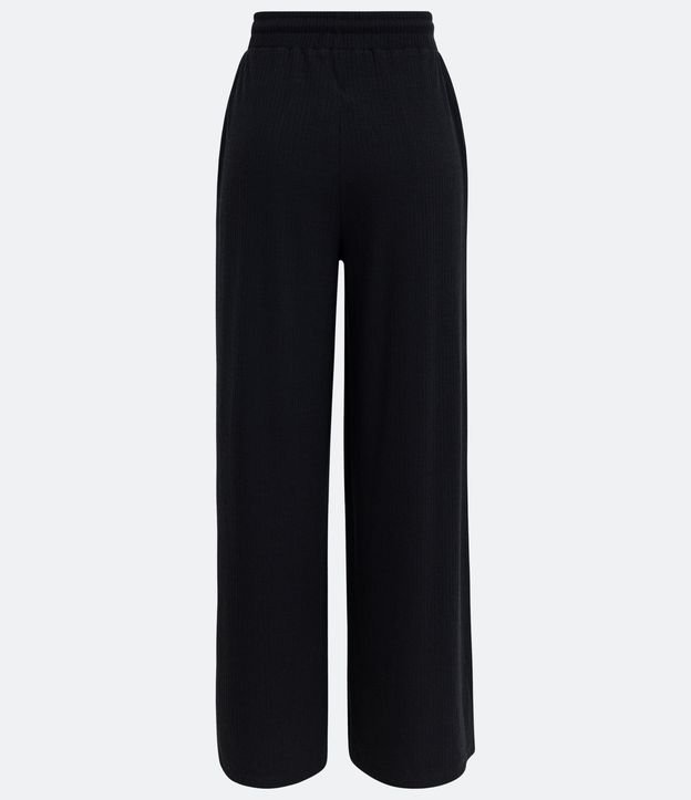 Pantalón Pantalona en Ribana con Cintura Elástica y Amarre Negro 6
