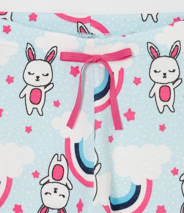 Pijama Largo Infantil Estampado de Conejo con Máscara de Dormir - Talle 2 a 14 años Azul 4
