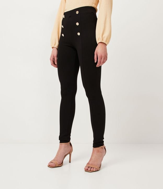 Pantalón Legging en Punto Roma Botones Metalizados Negro 3