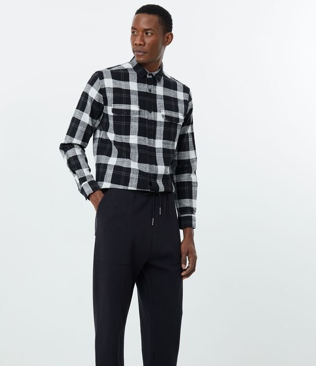 Pantalón en Algodón con Cintura Elástica Amarre y Bolsillos Negro 3