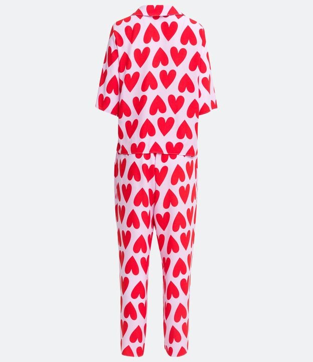 Pijama Americano Largo en Viscosa con Estampado de Corazones Rojo 7
