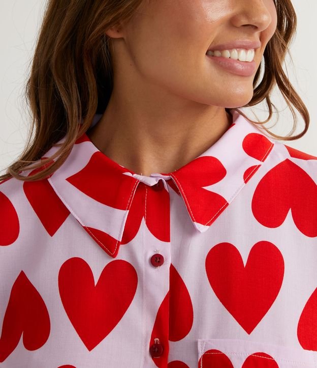 Pijama Americano Largo en Viscosa con Estampado de Corazones Rojo 4