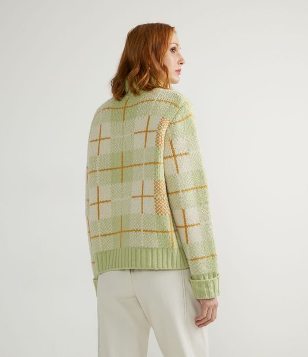 Buzo en Tejido de Punto con Cuello Alto en Jacquard Cuadrillé Verde 3