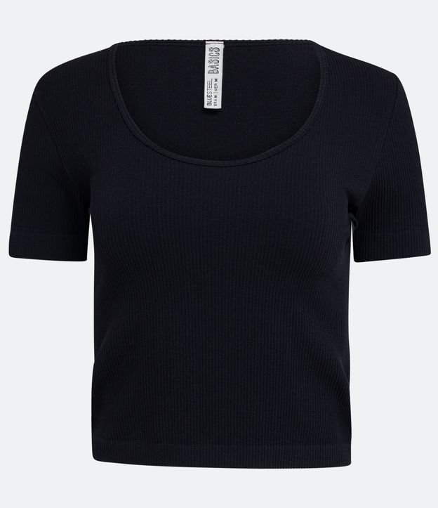 Blusa en Poliamida Acanalada con Manga Corta y sin Costura Negro 6